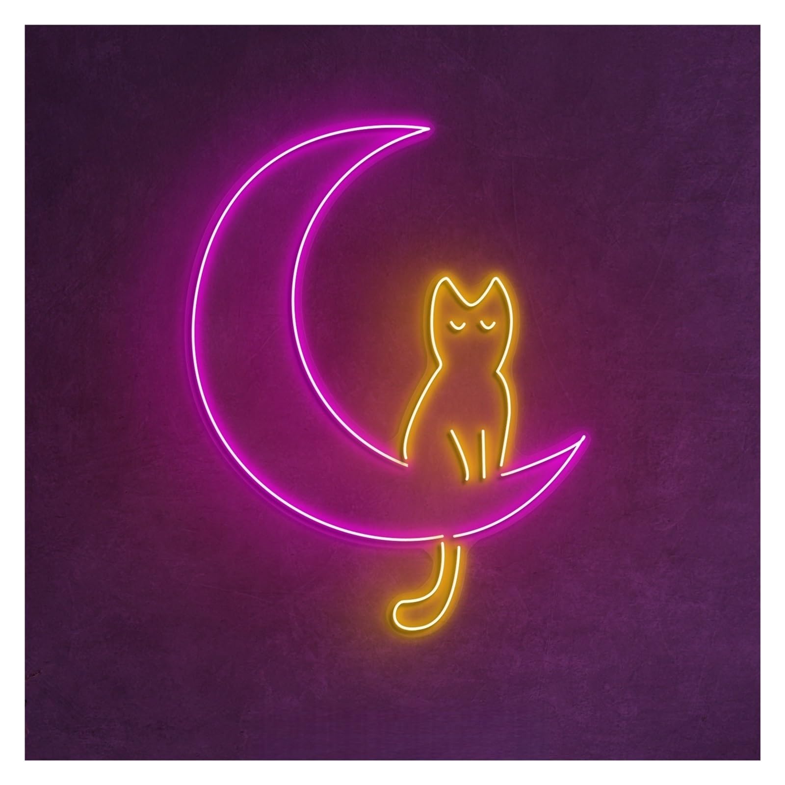 RONGCH Hanging Art Neon Signs Cat On Moon Neon Sign, Suitable for Kids Room Decor with Brightness Adjustable 43cm(A)
