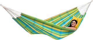 AMAZONAS Barbados - Klassische brasilianische XL Hängematte für 2 Personen | Handgefertigt, aus recycelten Materialien | Liegefläche 230x150cm | Belastbar bis 200 kg | Farbe: Lemon