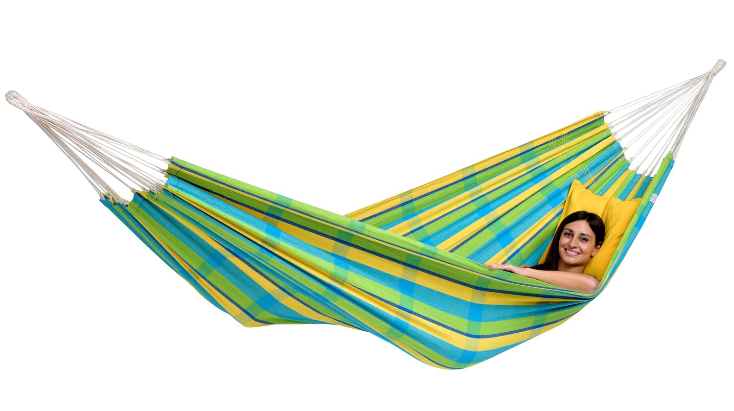 AMAZONAS Barbados - Klassische brasilianische XL Hängematte für 2 Personen | Handgefertigt, aus recycelten Materialien | Liegefläche 230x150cm | Belastbar bis 200 kg