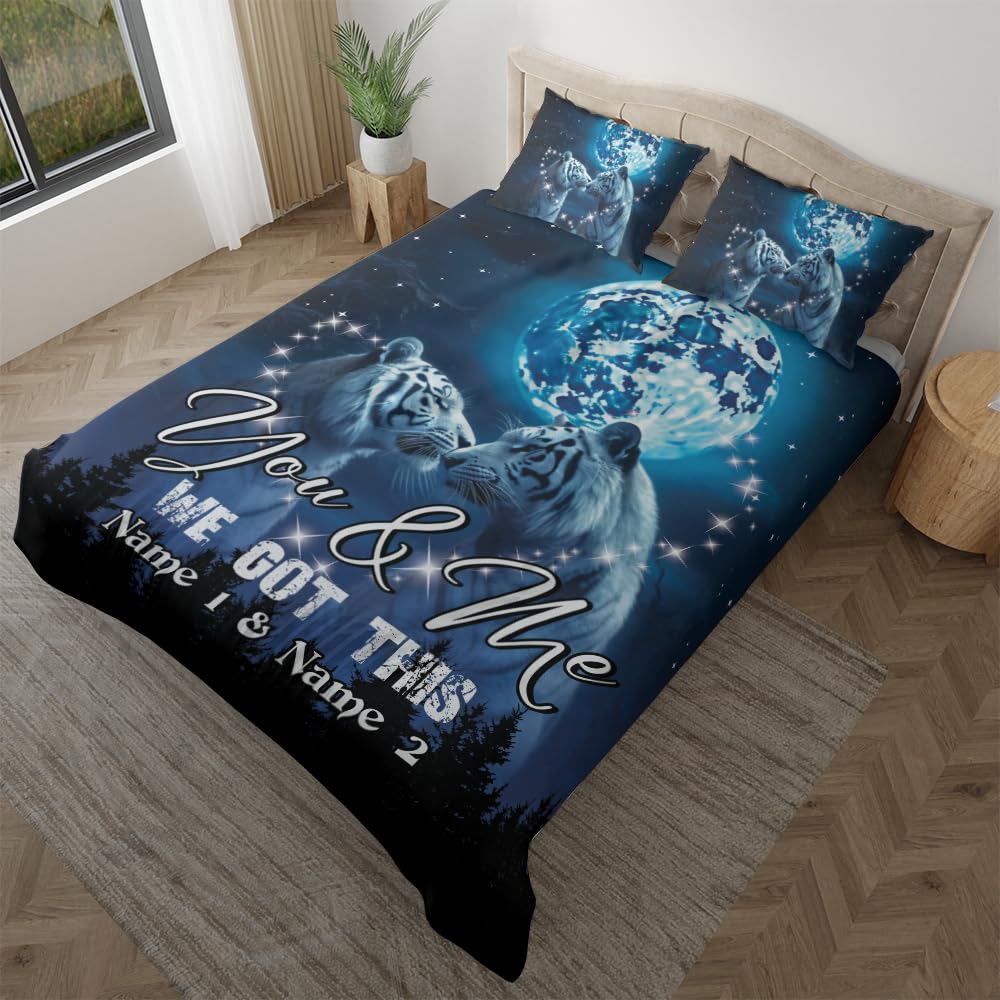 Camelliaa Shop Personalized Name Wild Animal Bedding Set, Bedroom Bedding Set for Couple, Wild Animal Bedroom Bedding Set