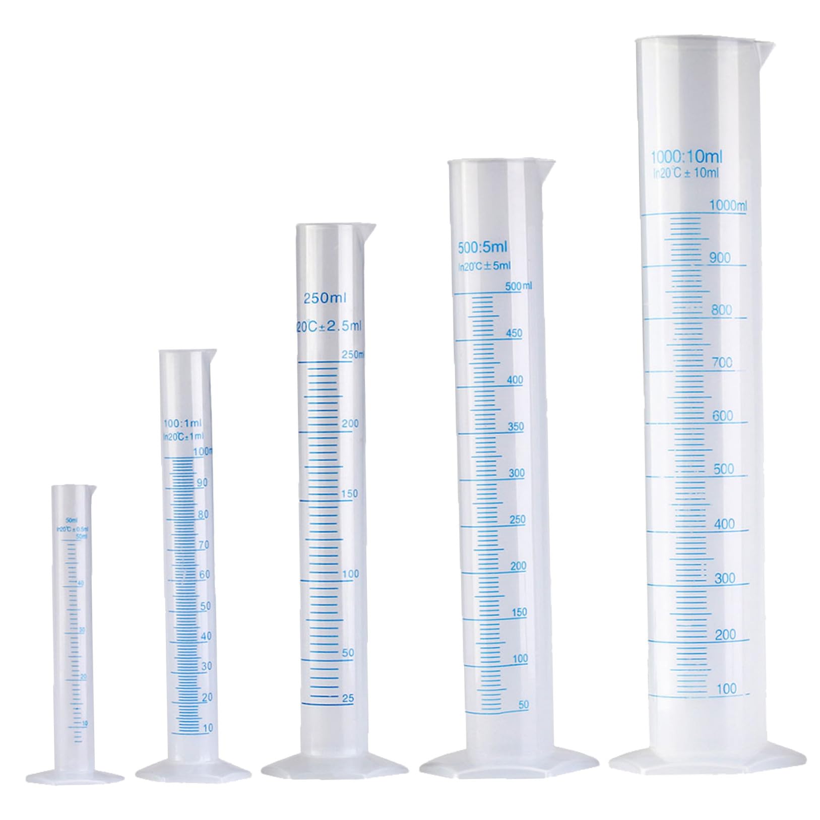 5 pièces Lot de Cylindres Gradués Plastique Résistants pour Mesure de Liquides Laboratoire École Cuisine