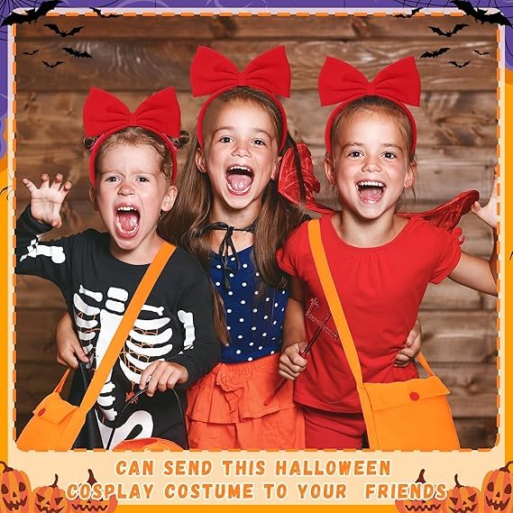 Red Bow Headband and Orange Bag Set Women Costume Accessories Halloween Witch Cosplay, Orange Bag With Crimson Hairpin - Image 3