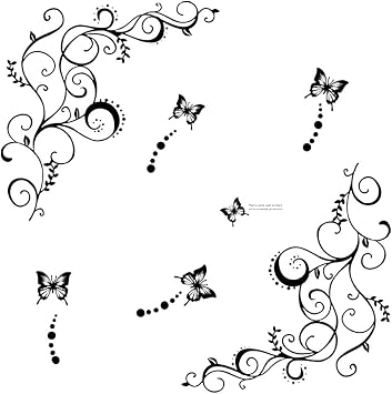 Hot Fashion Removable Vinyl DIY Black Nursery Flowers Vine and Beautiful Butterfly Wall Corner Decals Wall Sticker Murals Home Art Decor for Girls Kids Bedroom Living Room Home Decorations