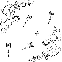 Hot Fashion Removable Vinyl DIY Black Nursery Flowers Vine and Beautiful Butterfly Wall Corner Decals Wall Sticker Murals Home Art Decor for Girls Kids Bedroom Living Room Home Decorations