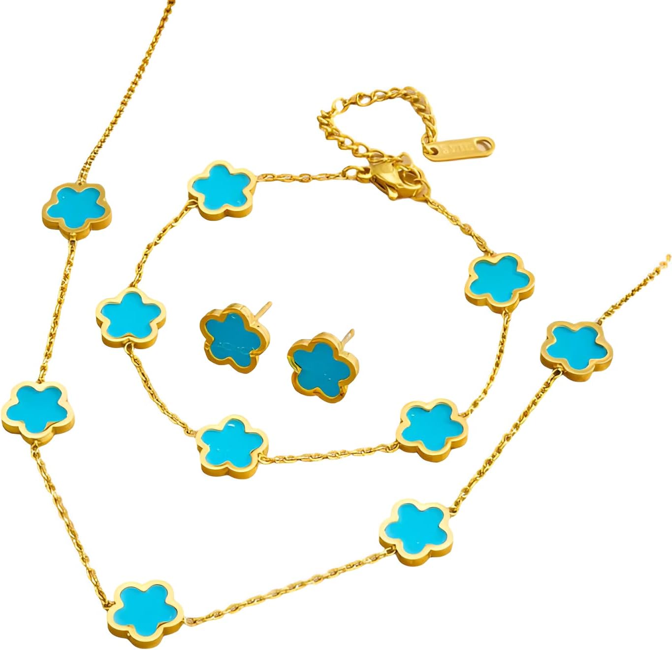 14K Gold-Filled Clover Necklace For Women - Elegant Colorful Five Leaf Flowers Necklace Bracelet Earrings, Clover Pendant Necklace Lucky Flower, Four Leaf Clover Necklace