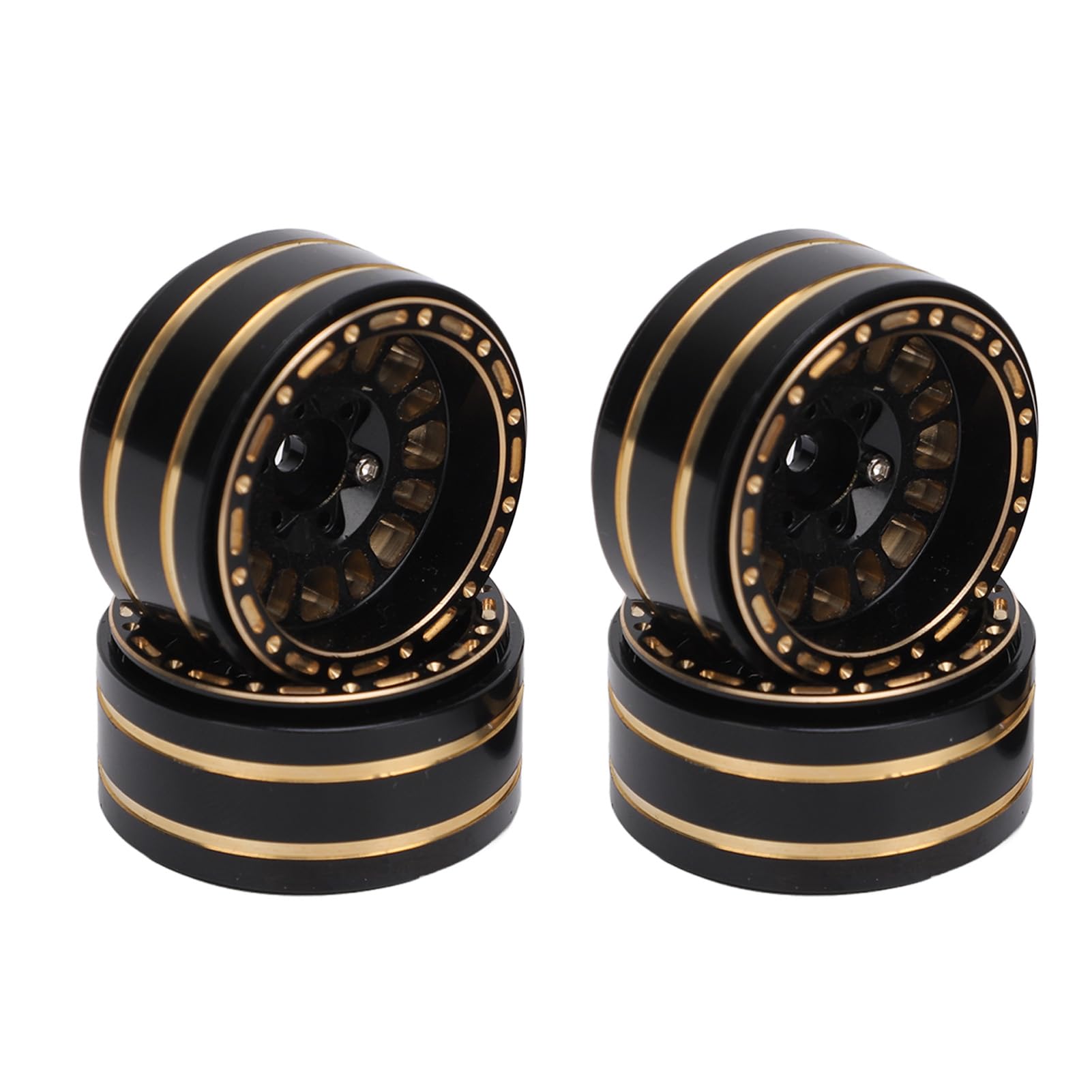Alomejor Jeu de Jantes Beadlock en Laiton 1,2 Pouces pour Voiture SCX24 FMS24 RC Couleur Noire et Matériau Haute Résistance Moyeu de Roue pour Voiture SCX24 FMS24 1/24 RC