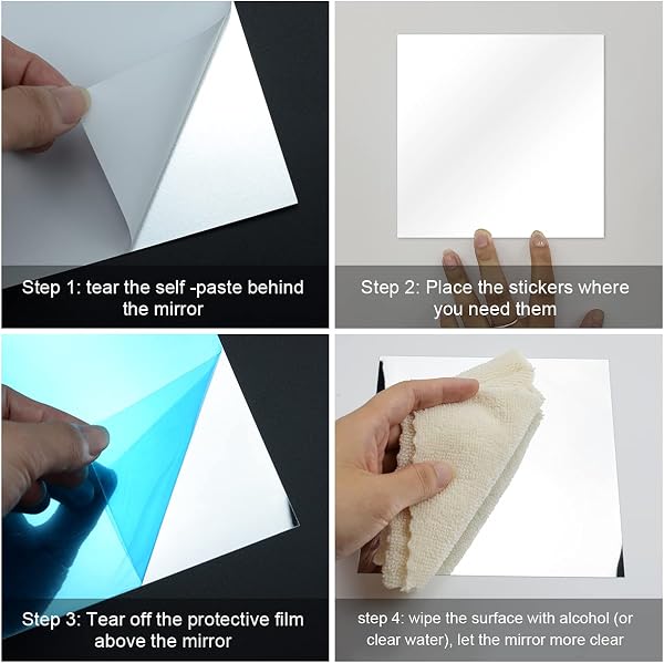 10 Pack Self Adhesive Mirror Tiles, 6 x 6inch(2mm Thick) Flexible Non Glass Stick on Mirror Stickers for Home Wall Decoration - 2