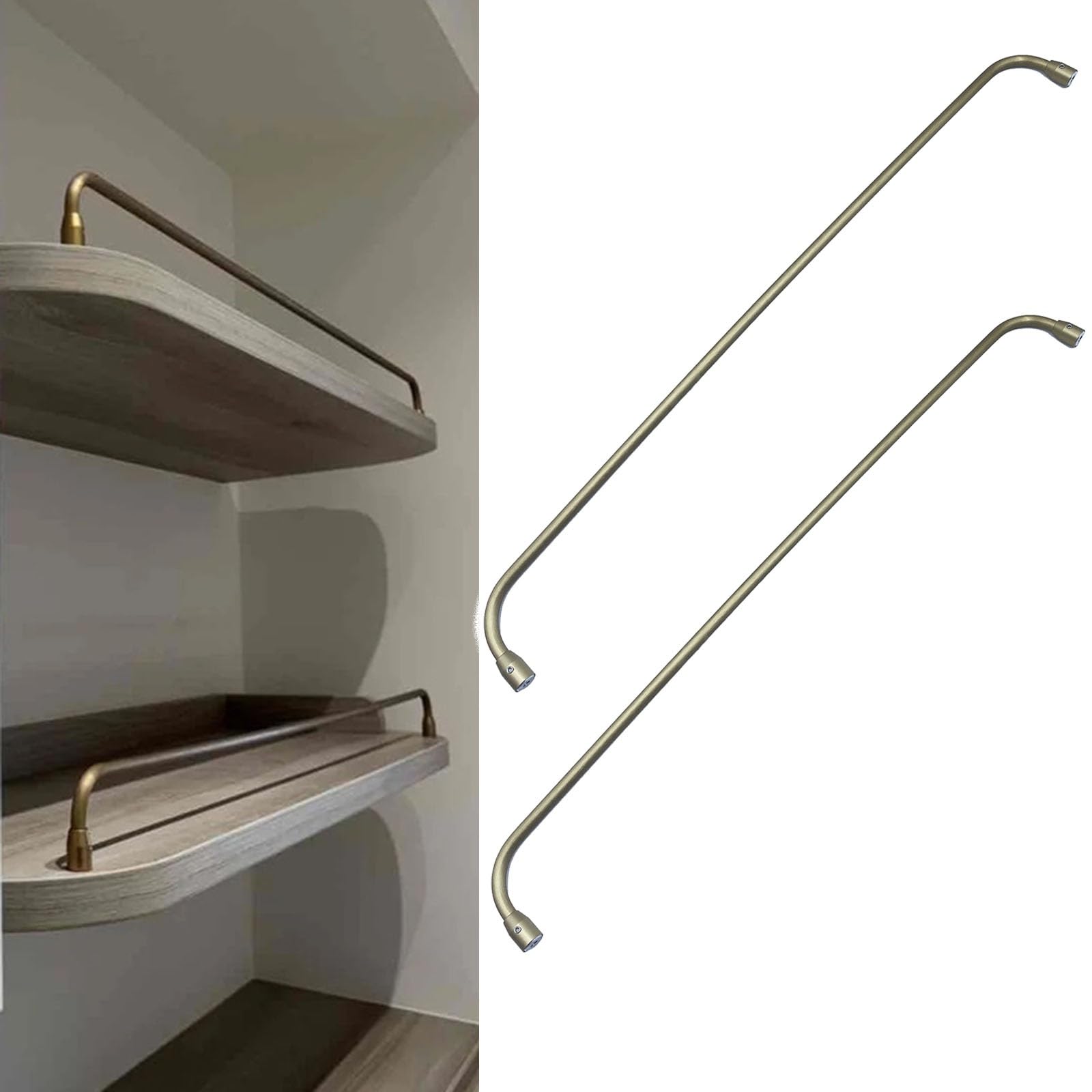 Shelf Safety Guard Rail for Kitchen Pantry, Open Shelves & Closets, 8mm Aluminum Alloy Gallery Guardrail Bar with Round Base(Gold,99cm/39in)