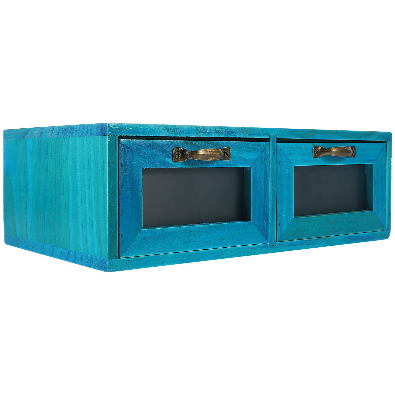 Organizador de Madera para Escritorio 2 Cajones Gabinete Pequeño Azul Mediterráneo Estante de Almacenamiento Multifuncional para Maquillaje y Artículos Diversos Soporte Estable