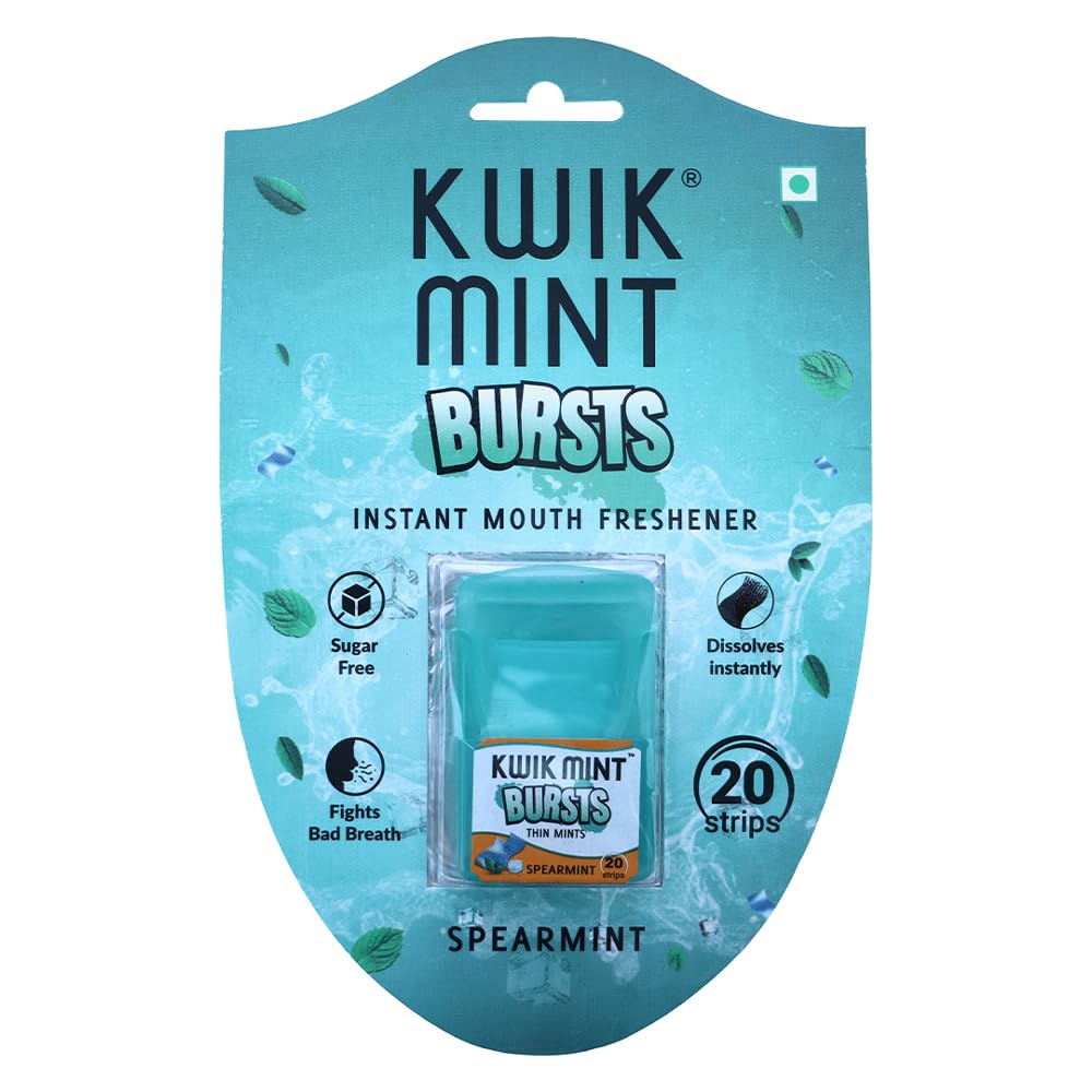Kwik Mint Bursts Sugar Free Mouth Freshener Oral Care Strips, Spearmint Flavour for Fresh Breath | Refreshes Your Throat, Clear Nostrils- 200 Strips - Pack of 10 (Spearmint Blister Pack)