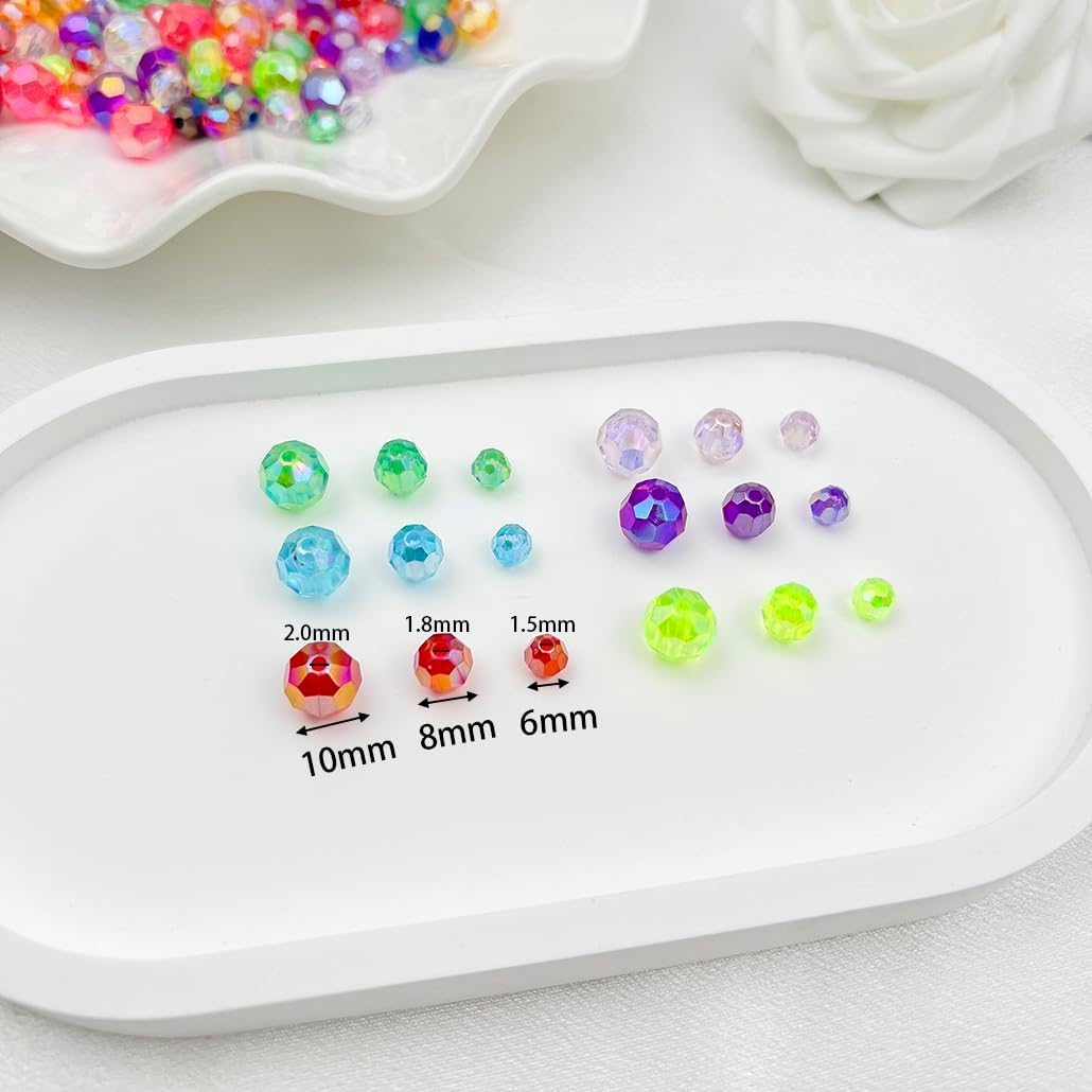 1000 Pcs 6MM AB Color Crystal Acrylic Beads Round Faceted Crystal Plastic Bead Spacer Beads for Jewelry Making, Bracelets Necklaces Earrings Wind Chimes Suncatchers(404 - Fluorescent GreenAB) - Image 4