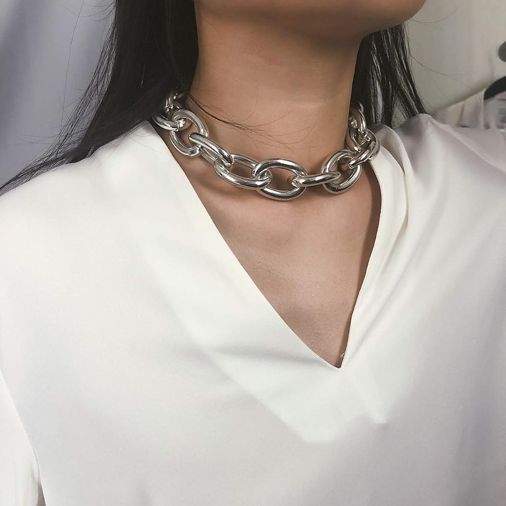 Amazon.com: Doubnine Choker Silver Curb Link Thick Chain