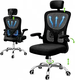 Cadeira de Escritório Ergonômica Premium NR17 Preta Giratória Reclinável 145 Graus com Suporte Lombar Encosto Mesh Respirável Cadeira Gamer Regulagem de Altura e Braços Suporta até 120kg