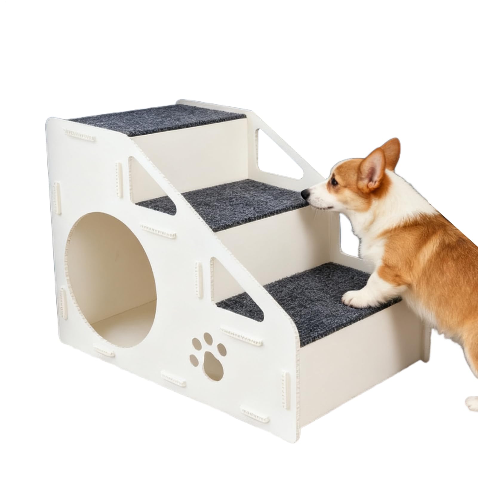Scaletta per cani per letto, rampa in legno a 4 gradini, scaletta per animali domestici per letto alto, divano, auto, per cani e gatti di piccola taglia, media e anziana, 42x32x32 cm