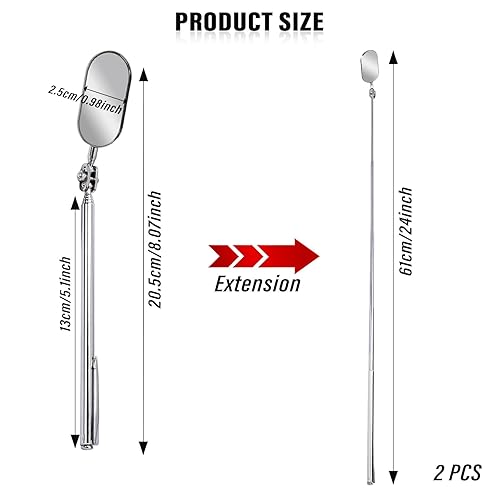 Miniatura 9 de Espejo de inspección telescópico, 1 espejo de inspección de automóvil, espejo mecánico de acero inoxidable, espejo de extensión retráctil, espejo de
