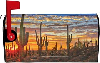 Garden Yard Home Decor for Outdoor Sunset Cactus in Desert Print Magnetic Mailbox Standard Size-18"X 20.8",25.5"X21"
