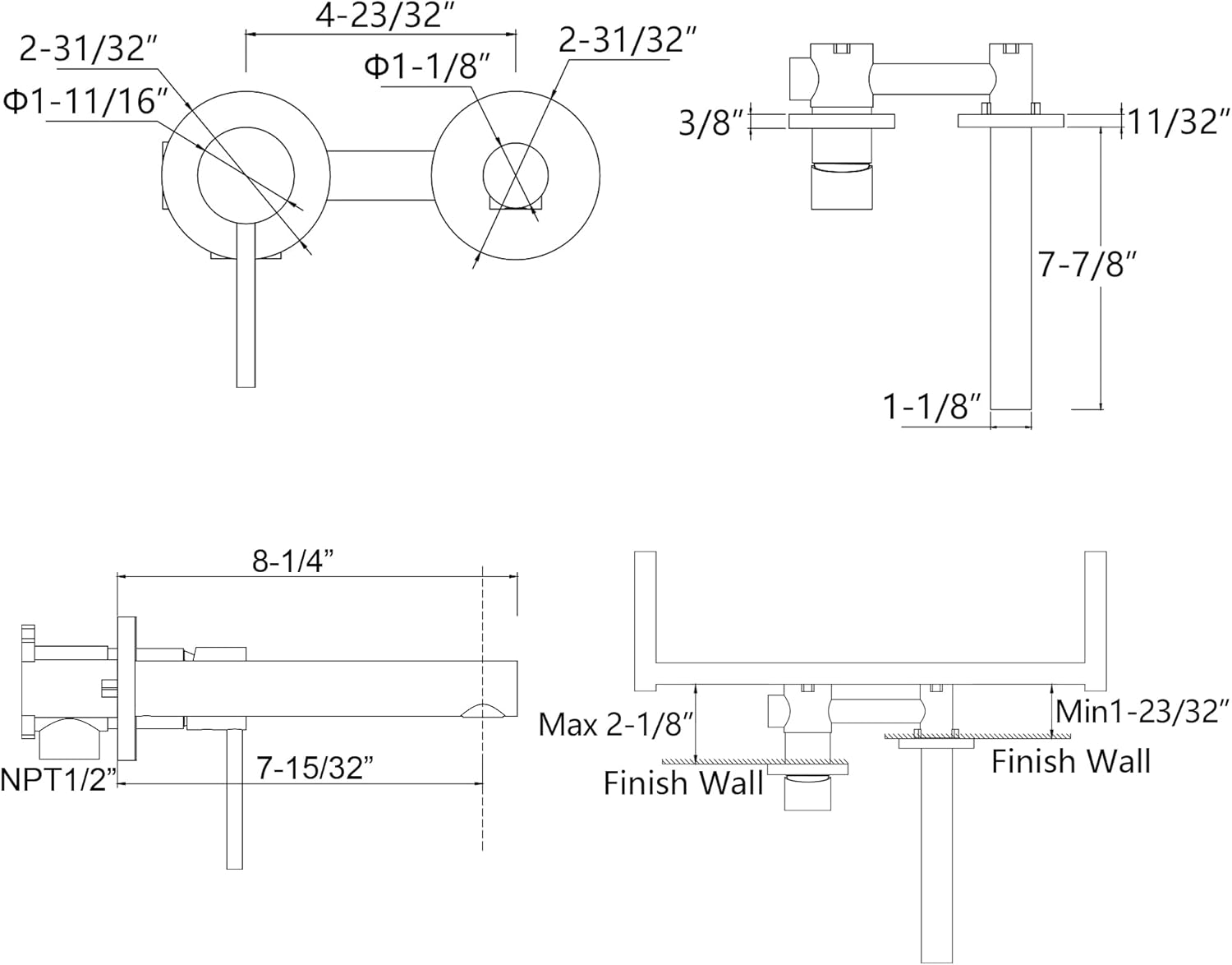 sumerain Single Handle Left-Handed Matte Black Wall Mount Bathroom Faucet, Lavatory Basin Faucet - Image 6