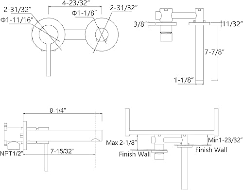 Miniatura 8 de sumerain Grifo de baño de montaje en pared para zurdos de una sola manija en cromo