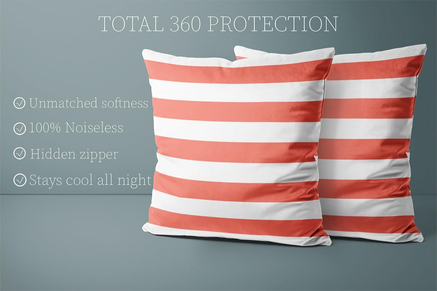 Home Set of 2 Pillow Case White Coral Nautical Stripes Outdoor Throw Pillow Covers Cushion Decorative Pillowcase Square 16 x 16 Inches image 5