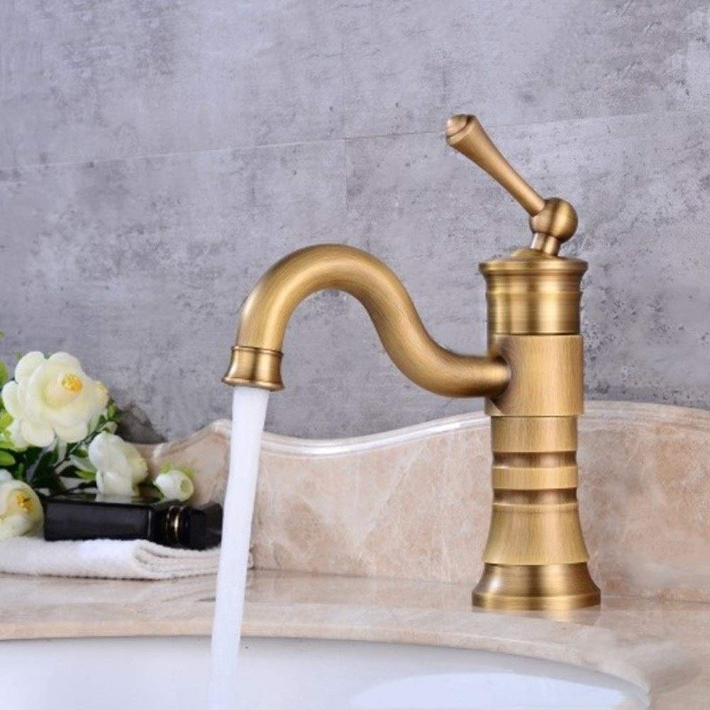 Mitigeur de lavabo retro en cuivre, robinet d'evier monotrou eau chaude et froide