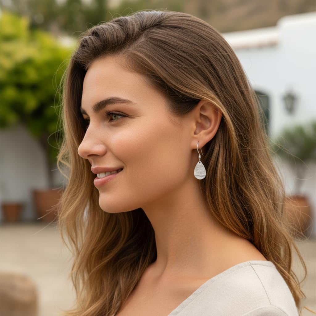 925 Sterling Silver Teardrop Dangle Earrings for Women | Minimalist Textured Drop Dangling Earrings | Hypoallergenic Trendy Dangly Jewelry Christmas Gifts - Image 5