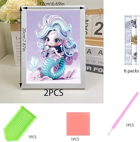 Miniatura 2 de BOSOIRSOU Juego de 2 kits de pintura de diamantes 5D con marco de imagen, 7.9 x 6.7 pulgadas, kit de pintura de diamante de sirena de perforación