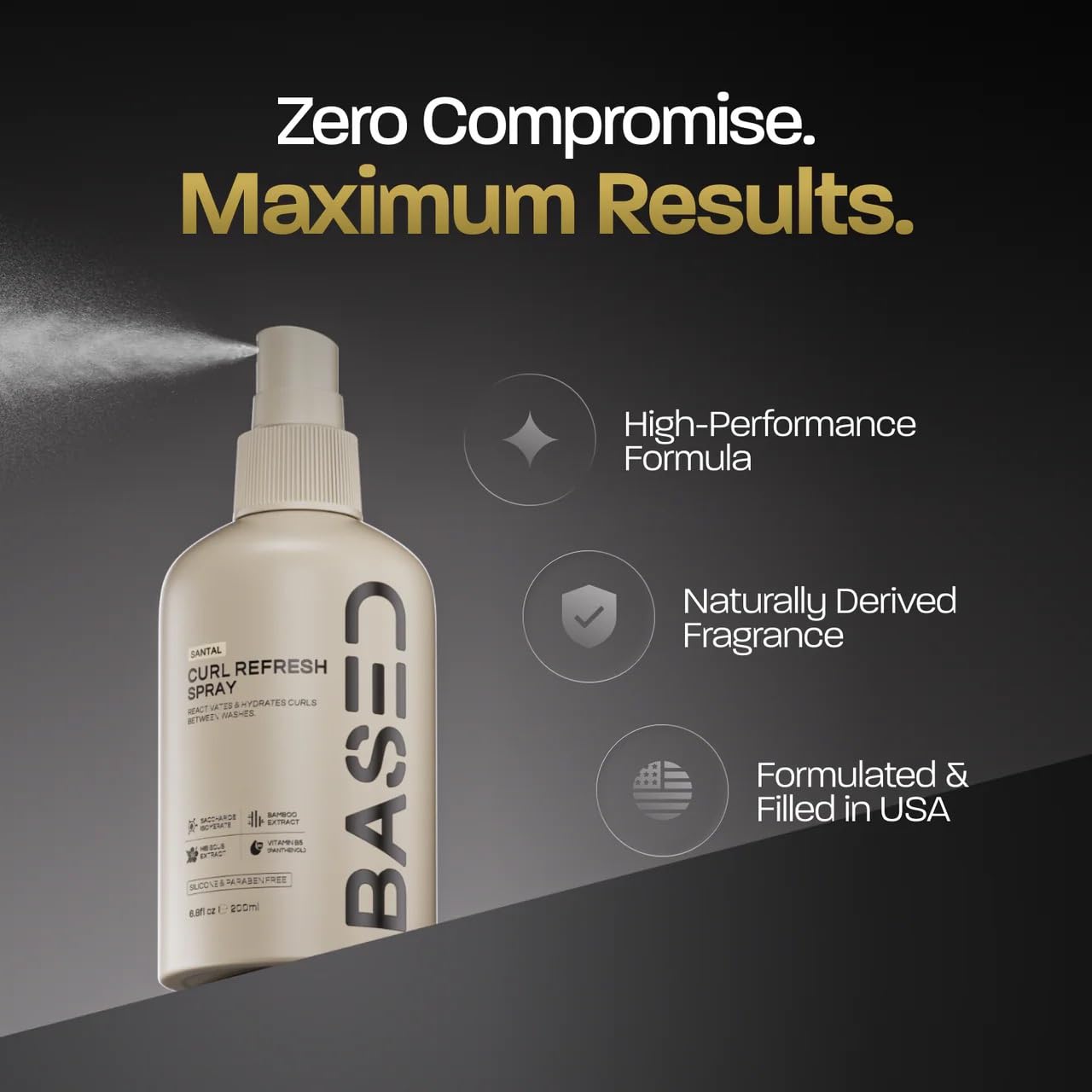 BASED Curl Refresh Spray - Instantly Refresh & Define Curls Without Buildup - Lightweight Hydrating Formula with Bamboo & Hibiscus Extract - Non-Toxic, Paraben Free (6.8 fl oz, Pack of 1)