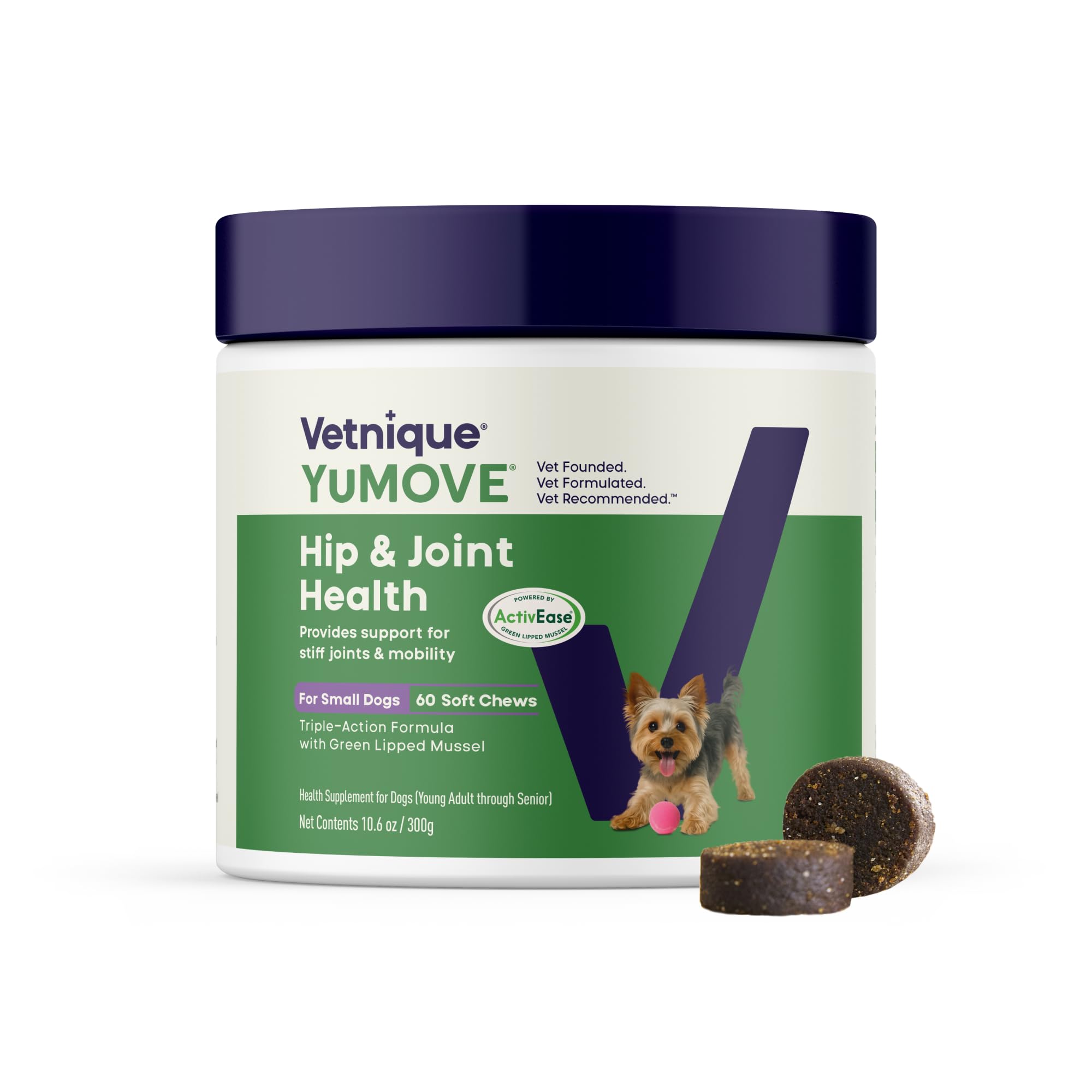 YuMOVE Hip & Joint Supplement for Dogs - Glucosamine, Green Lipped Mussel, Hyaluronic Acid & Omega 3 Supports Mobility, Flexibility & Joint Comfort - 60 Chews (Small/Medium Dogs)