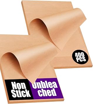400PCS Unbleached Parchment Paper Sheets for Baking 12x16 Inches, Non-Stick and Non-Toxic Pre-cut Parchment Sheets for Oven, Cooking, Grilling, Air Fryer and Steaming - Fit for Half Sheet Pans, Brown