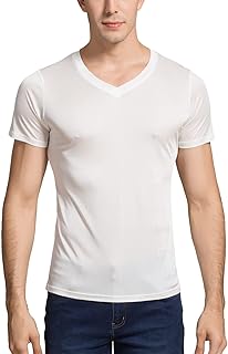 Grenasasilk Mens Silk T-Shirts Short Sleeve Mulberry-Silk Tee Tops Breathable & Moisture V-Neck Undershirt