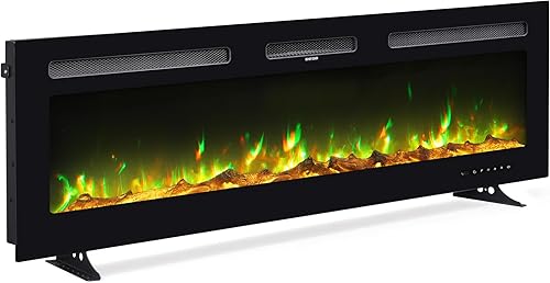 WAMPAT Inserto de chimenea eléctrica de 60 pulgadas, calentador de chimenea independiente montado en la paredindependiente con control remoto y