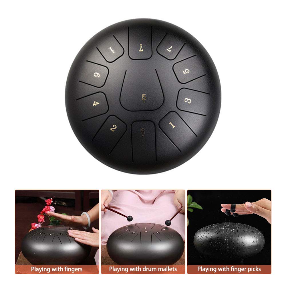 Steel Tongue Drum 10 Pouces 11 Notes Handpan, Tambour de Langue avec Sac Baguettes Livre de Musique Guérison,Sonore pour L'éducation Musicale, La Méditation, Les Cadeaux de Yoga et de Divertissement