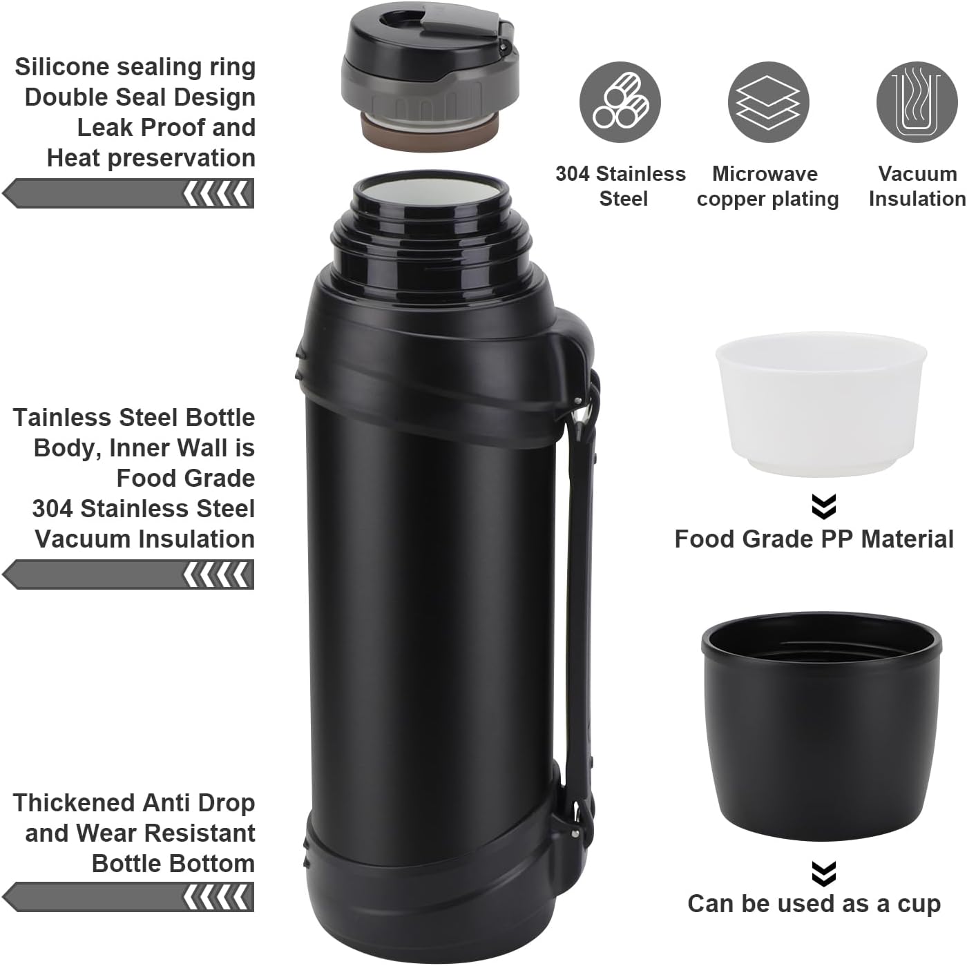 84oz/2.5L Large Coffee Thermoses for Travel Stainless Steel Large Flask with Handle for Hiking Fishing Camping - Image 4