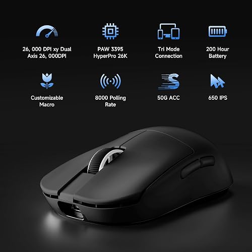MCHOSE L7 Pro Mouse da Gaming Wireless Ultraleggero da 39 g, Nero - 2