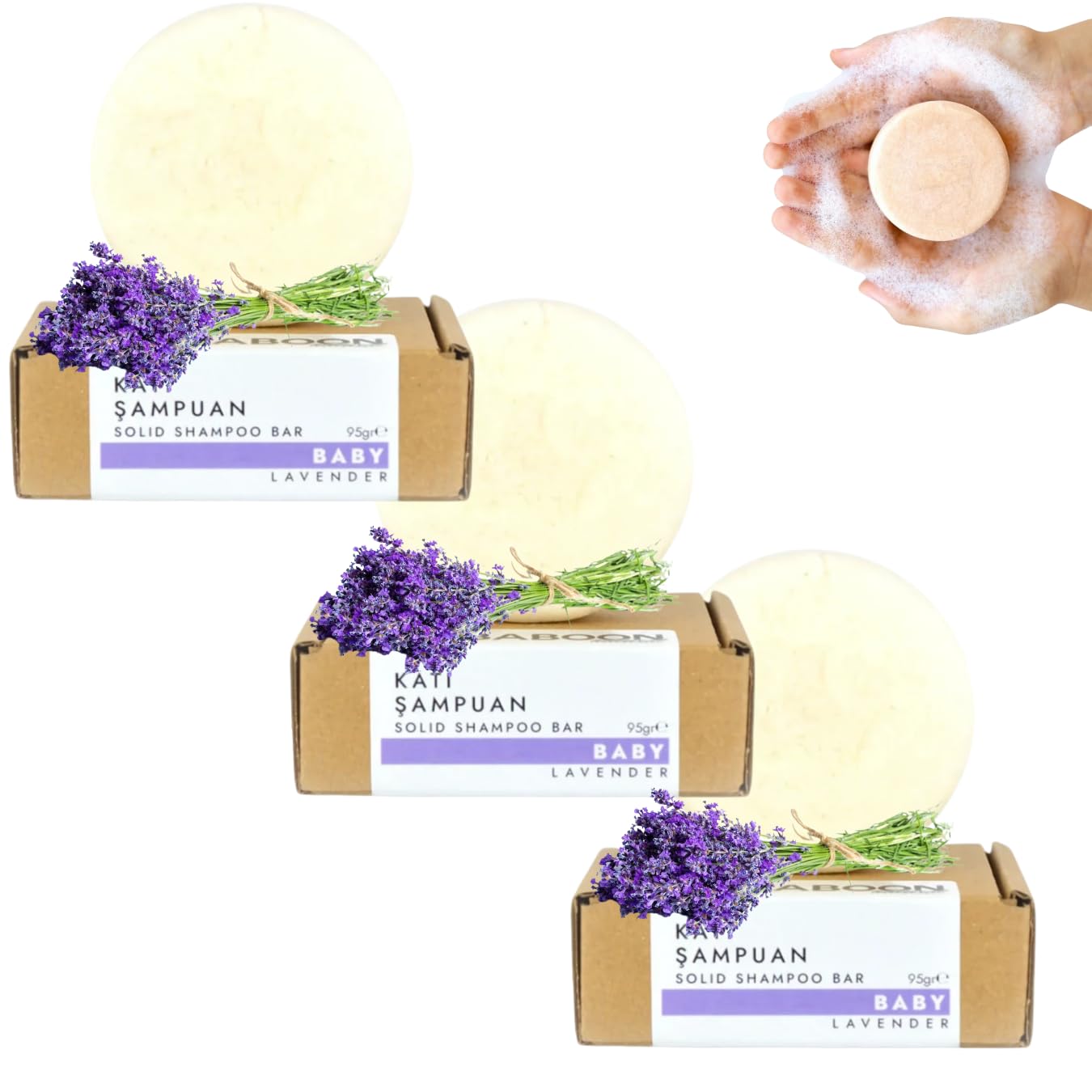 Natural Turkish Baby Salt-Free Solid Shampoo Lavender Scented - (95 g / 3.35 oz) - Pack of 3