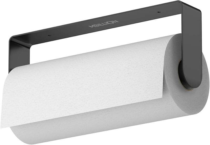 Mbillion Soporte para toallas de papel SUS304 negro mate | Toallero de papel autoadhesivo para montaje en pared y debajo del gabinete, acero inoxidable de primera calidad para cocina
