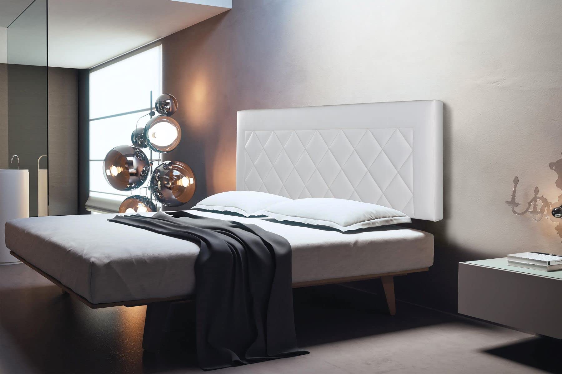 Cabecero Tapizado para Cama 135 Cm Domus | Anclaje a Pared | Cabezal Acolchado | Polipiel Color Blanco (145 x 50 x 7 cm)