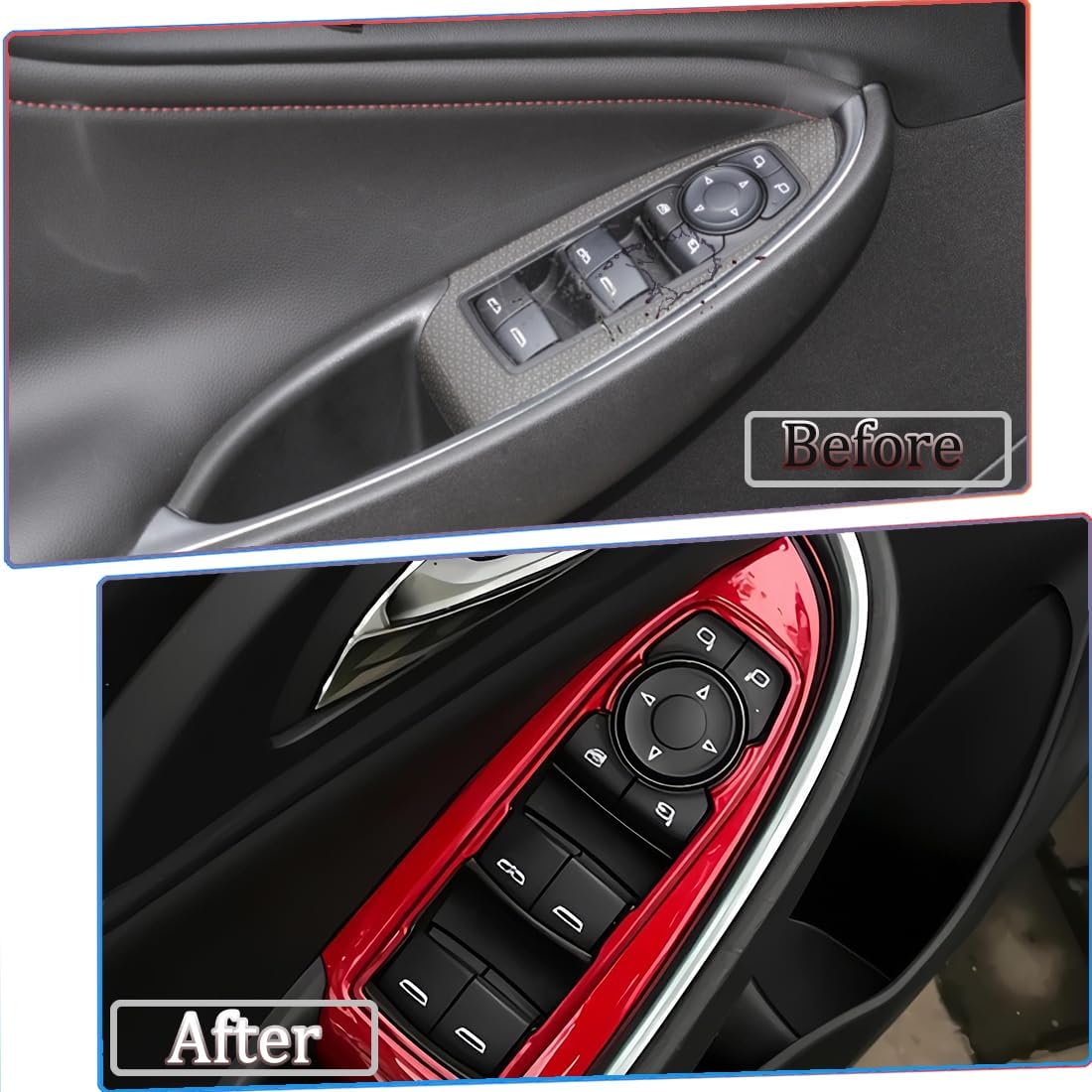 Armrest Window Switch Panel Cover, for Chevrolet Malibu 2016 2017 2018 2019 2020 2021 2022 2023 2024 Door Window Control Panel Cover Car Sport Interior Accessories -Wine Red