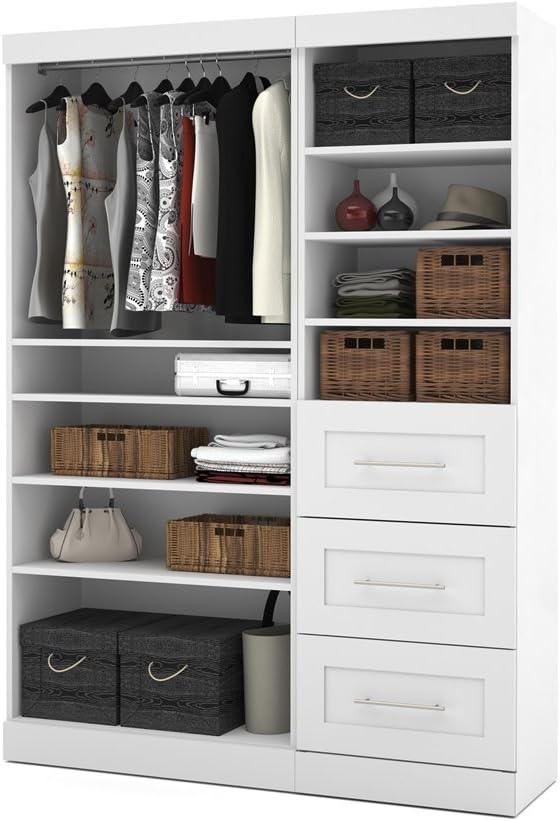 Bestar Pur 61W Closet Organizer System in White, Wardrobe Storage System for Bedroom, Mudroom, Entryway, Living Room, or Kitchen Pantry