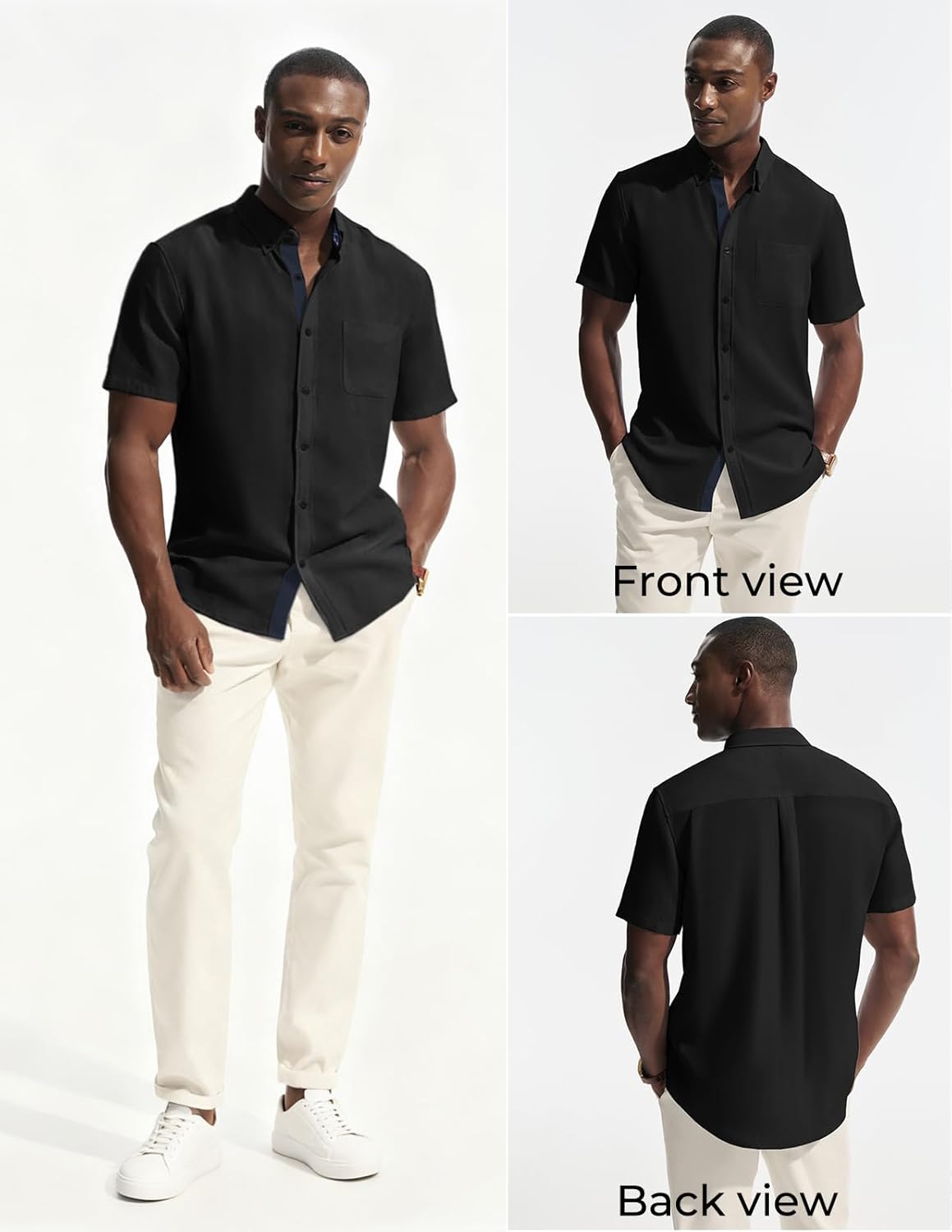 PJ PAUL JONES Mens Button Down Shirt Linen Short Sleeve Dress Shirts for Men Beach Summer Wedding Untucked Shirt - Image 4