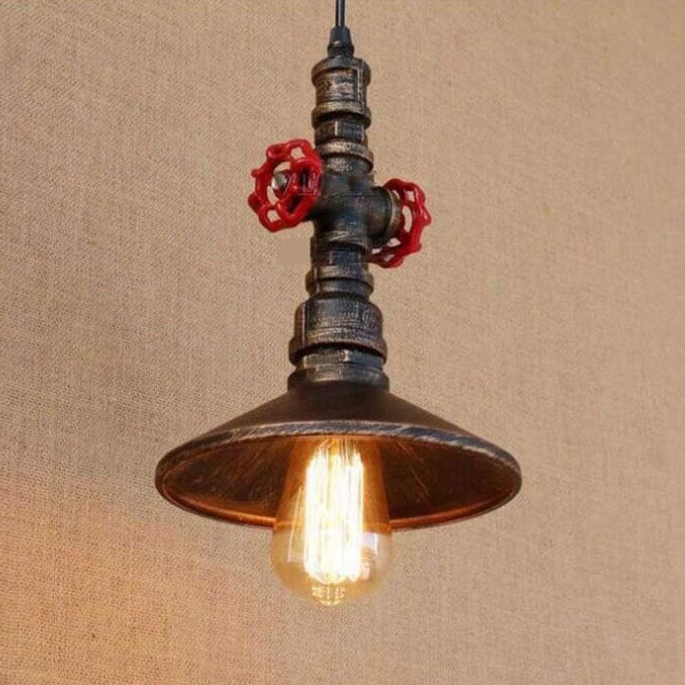 ASerZenith Industrial Steampunk Water Pipe Ceiling Pendant Light Retro Metal Copper Pipe Fixture, Adjustable Hanging Lamp
