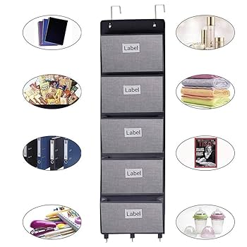Homyfort Over The Door File Organizer, Hanging Wall File Folders With 5 Large Pockets For Papers, Charts, Mails, Magazine, Office And Back To School
