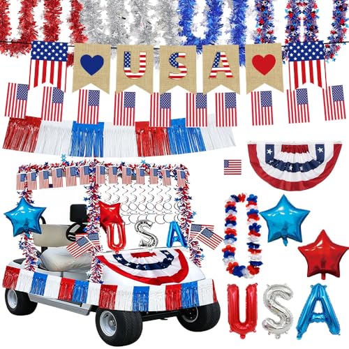 EUOYUFO 4th of July Golf Cart Decorations Kit Include USA Flag Banner Garlands...
