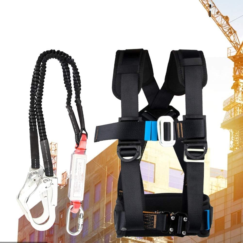 Arneses de Cuerpo Entero, Kit de detención caídas, arnés Escalada Medio Cuerpo, cinturón Seguridad, construcción Techo, protección contra for Trabajos aéreos, montañismo/Negro/C