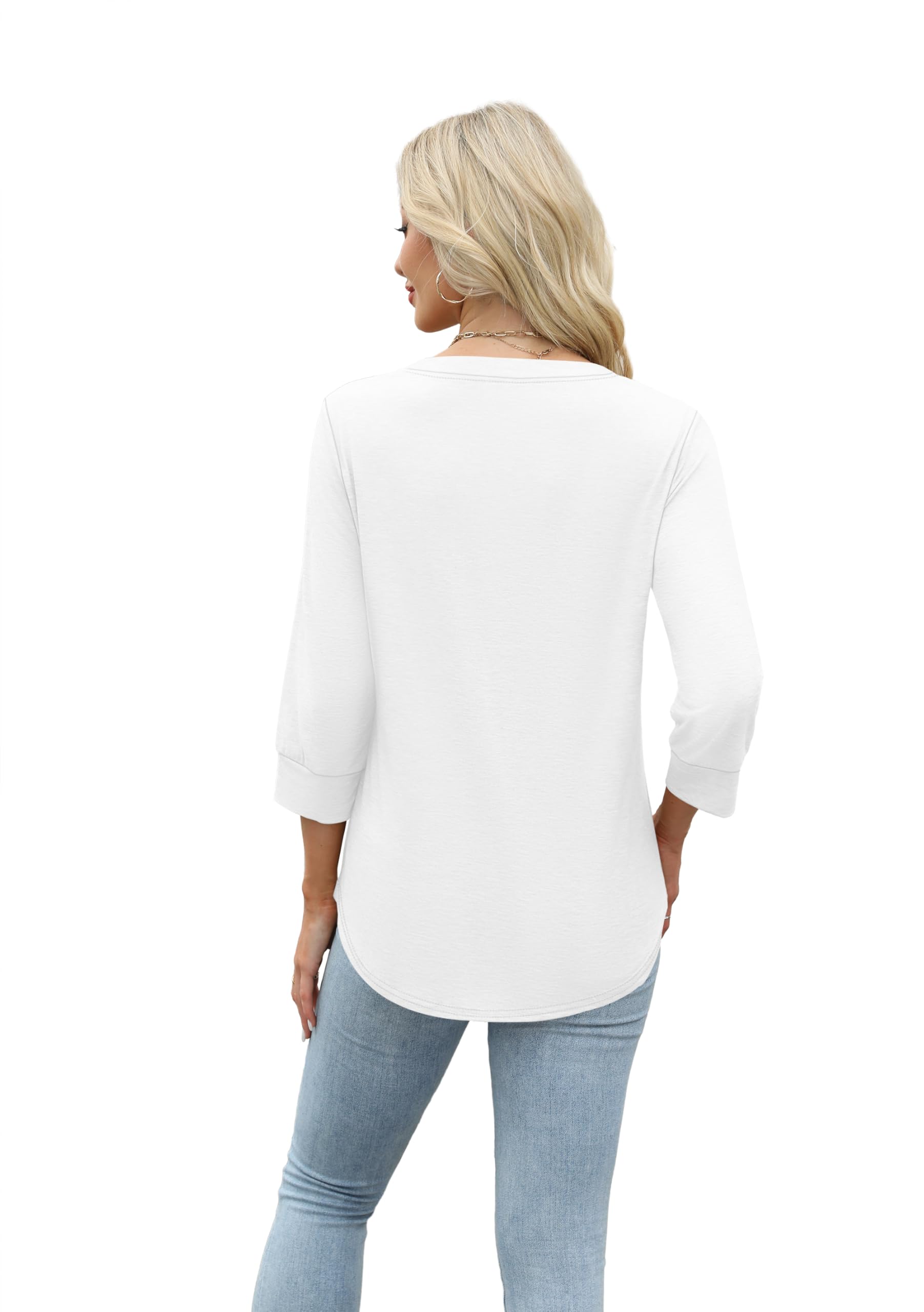 Aokosor Womens 3/4 Sleeve Tops Ladies Blouse V Neck Tunic Long Sleeve T Shirts Curved Hem Office Wear — view 4