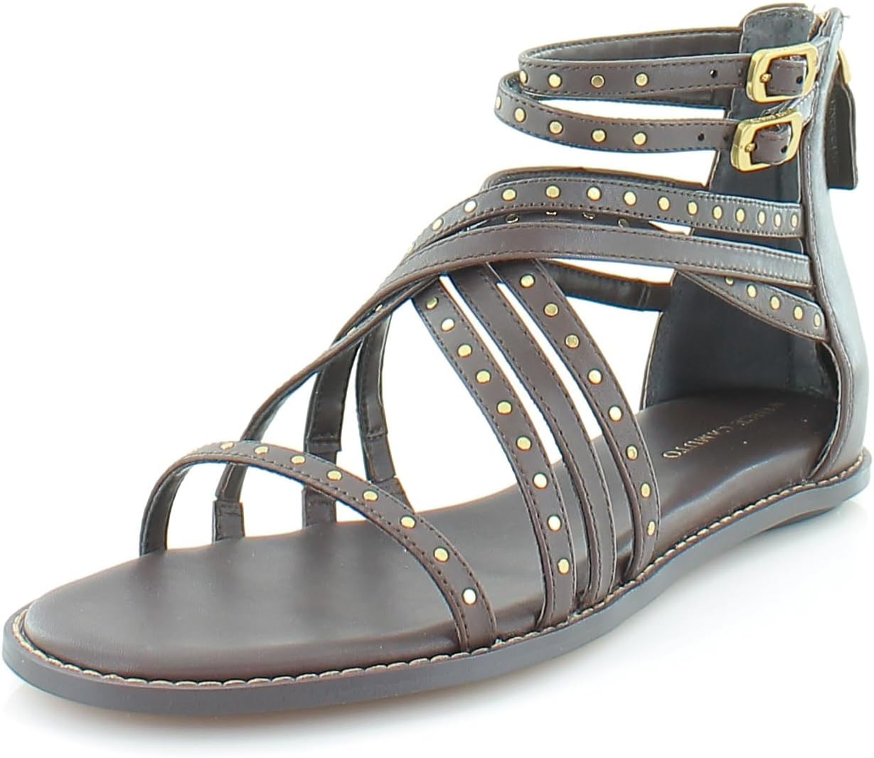 Vince Camuto Women's Dirrazo Embellished Gladiator Sandal Flat, Root Beer, 9.5