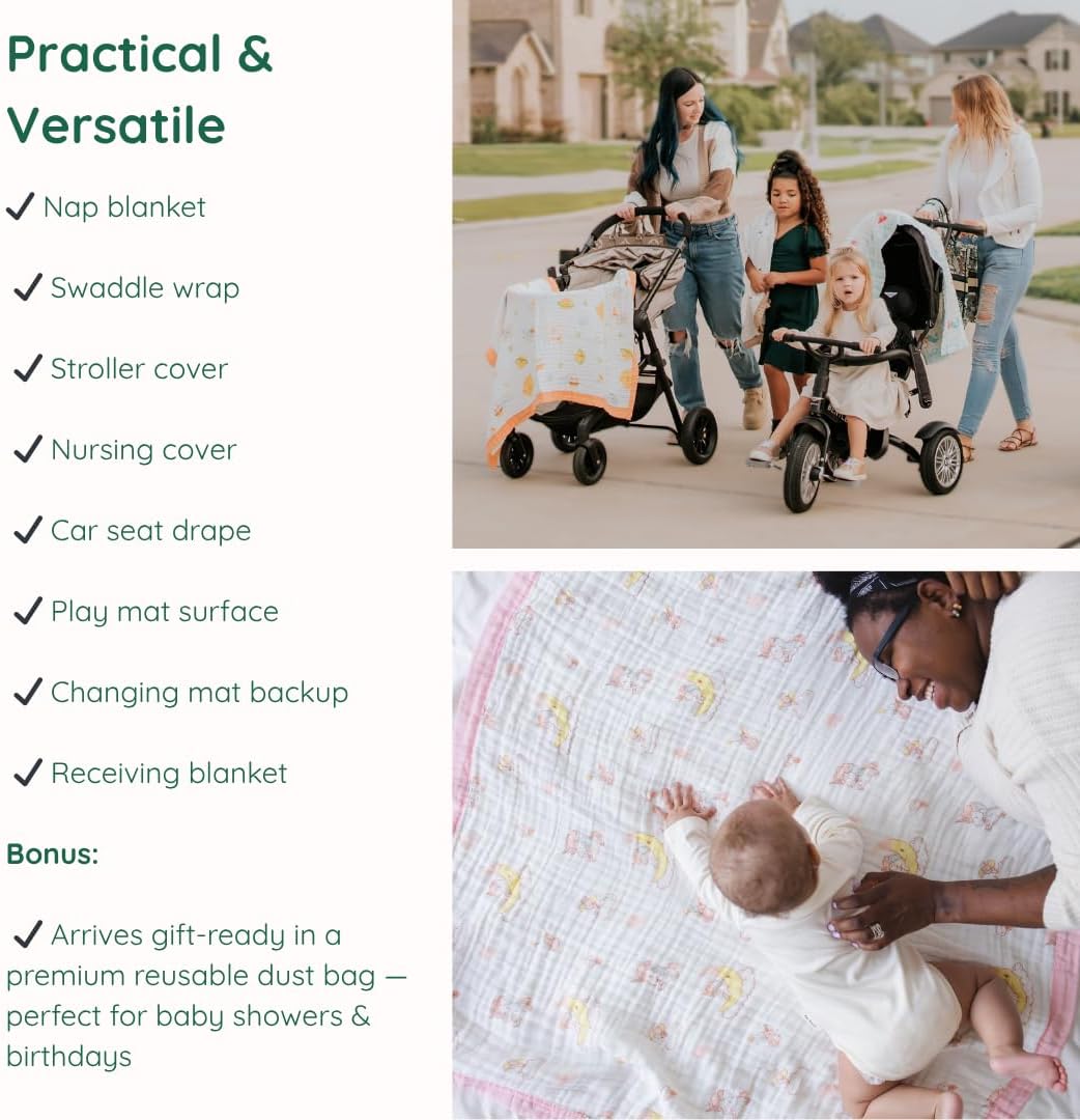 100% Cotton Muslin Baby Blanket | Soft & Breathable 6-Layer Swaddle & Receiving Blanket | Lightweight Quilt for Newborns, Infants & Toddlers | Gender-Neutral (Dinosaur Dreams) - Image 8