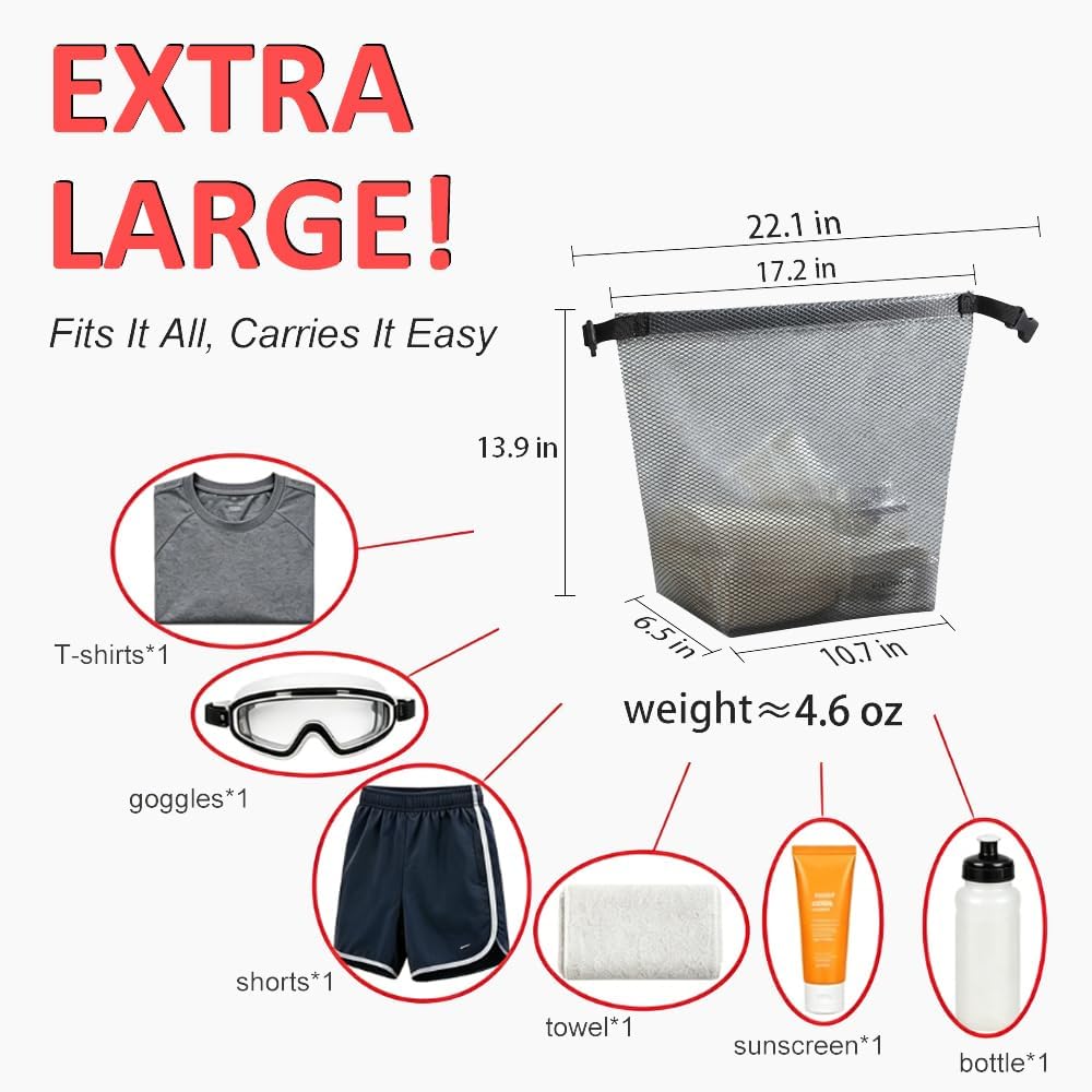 Large Waterproof EVA Laundry Bags with Handle, Handbag‑Style Sport Gear Organizer for Gym, Swimming, Shower & Locker Use, 13.9" × 6.5” × 10.7” (10, Grey)