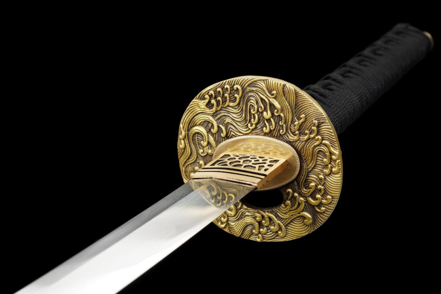 Handmade Katana Sword Folded Damascus Steel Clay Tempered Sharp Blade Real Hamon Brass Tsuba