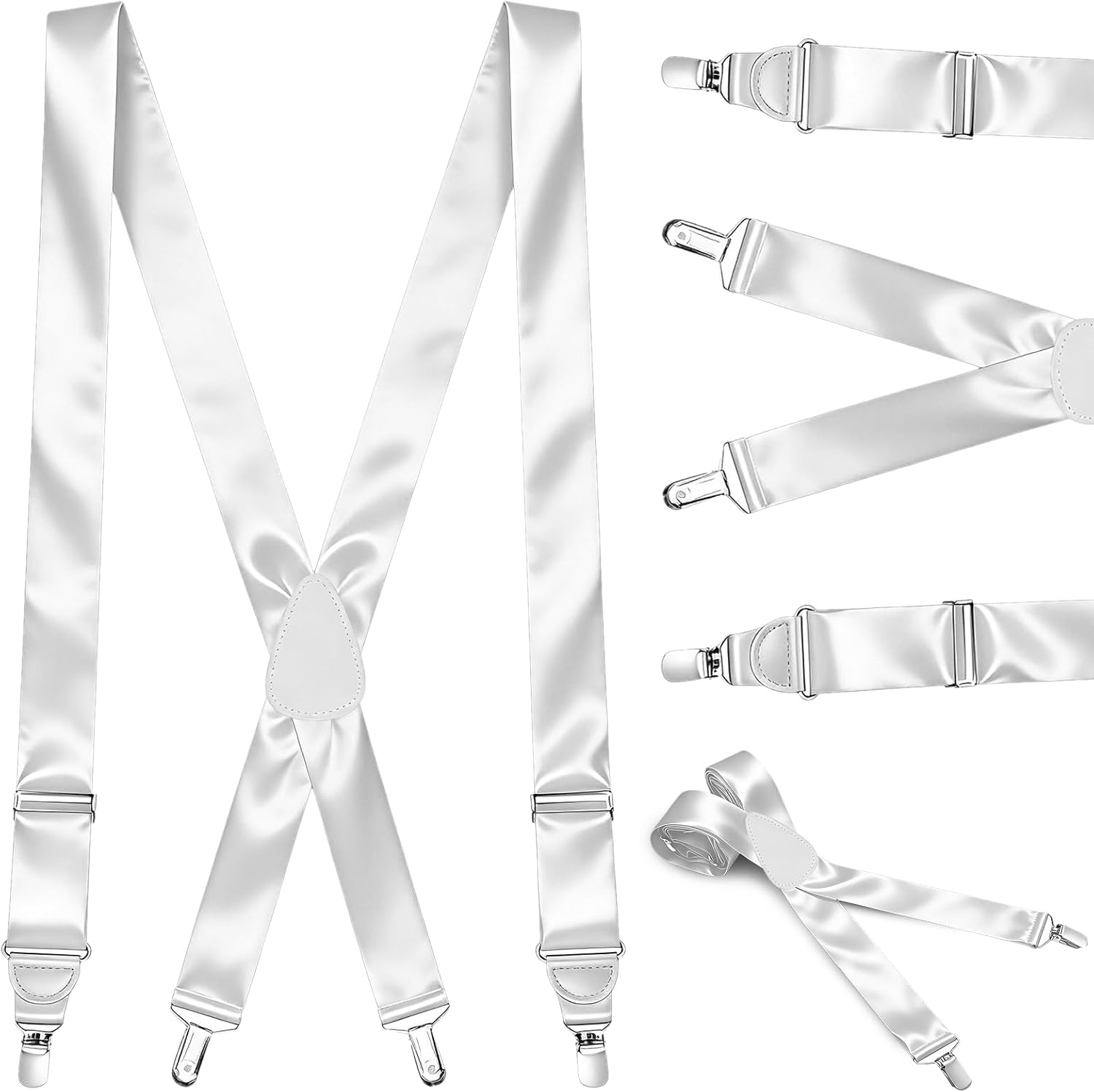 Silk Suspenders X-Back Clip Formal Pure Silk Tuxedo Suspenders Adjustable Clip End Braces for Tuxedo Dress Pants